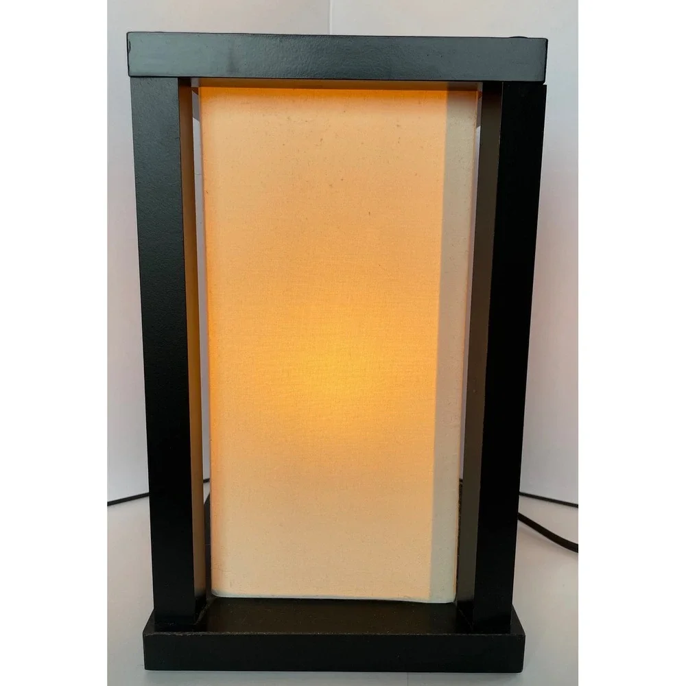 Modern Wood Asian Table Lamp Black Wood Frame Oriental Nightstand Soft Light